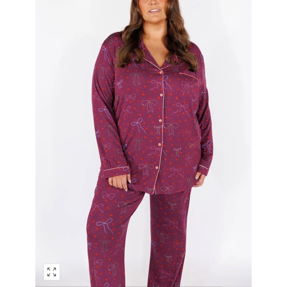 In My Sundays Pajama Set Womens XL Purple Bow Star Print NWT Sleepwear Lounge